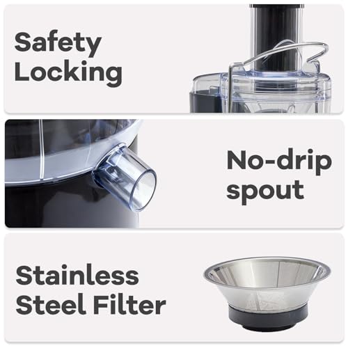 OLIXIS Centrifugal Juicer Machines, 480W Juice Extractor with 2.6" Feed Chute for Vegetable and Fruit, Electric Juicer with Dual-Speed Quick Juicing, Easy to Clean, BPA-Free, Black