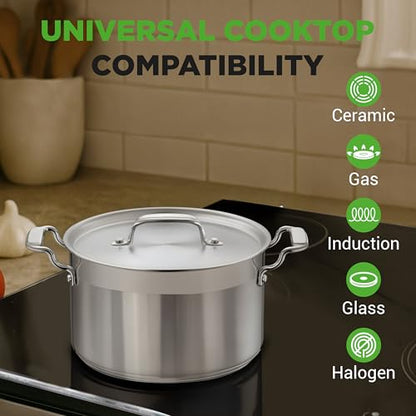 NutriChef 5-Quart Stainless Steel Stockpot with Lid- 18/8 Food Grade Heavy Duty Inox Large Stock Pot for Stew, Soup, Works w/ Induction