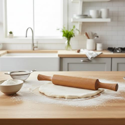 Traditional Wooden Rolling Pin, Solid Wood Construction, Professional Baking Tool for Pastry, Dough and Pizza Making