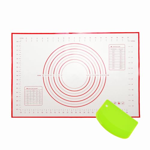 Large 24" x 16" Silicone Baking Mat | Non-Slip Pastry & Dough Mat with Dough scraper | Ideal for Rolling Out Pie Crusts, Fondant, and More | Oven-Safe Silicone Liner (24''L X 16''W)