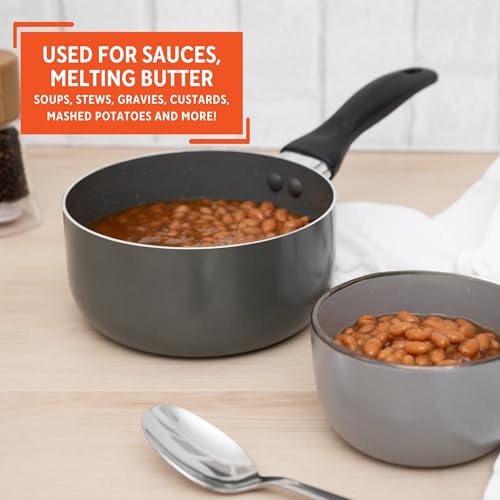 IMUSA Gray Ceramic Saucepan 2.0 Qt Nonstick with Cool-Touch Handle, Small Pot for Sauces, Soups, Stews and More