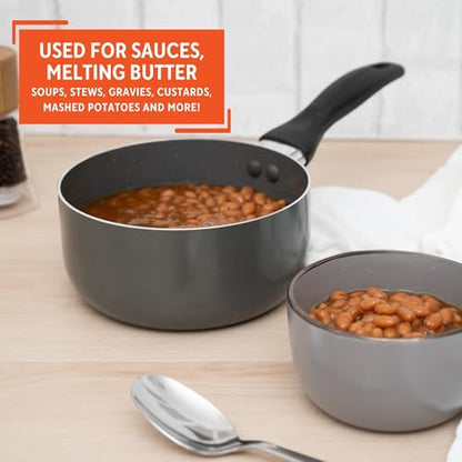IMUSA Gray Ceramic Saucepan 2.0 Qt Nonstick with Cool-Touch Handle, Small Pot for Sauces, Soups, Stews and More