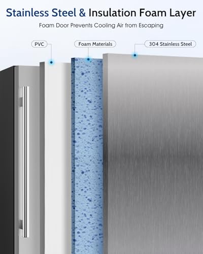 Feelfunn 24 inch Beverage Refrigerator - 180 Cans Beverage Fridge Under Counter with Stainless Steel Door, Built-in or Freestanding Beer Fridge, Outdoor Refrigerator for Patio Kitchen Home Bar