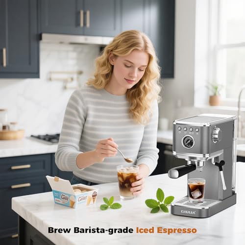 CHULUX Elite Espresso Coffee Machine with Steam Wand for Cappuccino, Gray