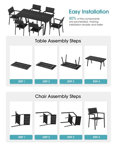 Aluminum Outdoor Dining Set of 10, Patio Table and Stackable Chairs, Black
