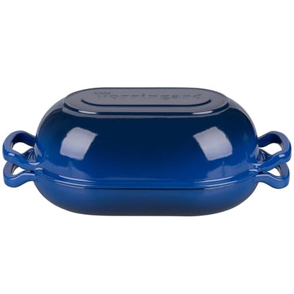 VORRINGARD Enameled Cast Iron Sourdough Bread Oven, Dutch Oven, Loaf Cast Iron Bread Pan for Homemade Bread Baking, Meatloaf Pan with Lid, 7QT, Blue