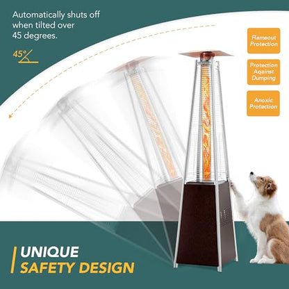 Pamapic Patio Heater, 48,000 BTU Pyramid Flame Outdoor Heater with Cover, Quartz Glass Tube, 87" Hammered Bronze Tower Propane Outdoor Heater with Wheels