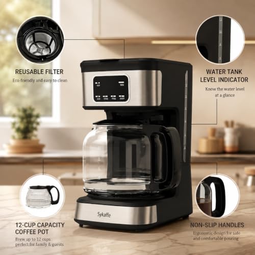 Sykaffe 12 Cup Programmable Coffee Maker,Drip Coffee Maker with 60oz Tank