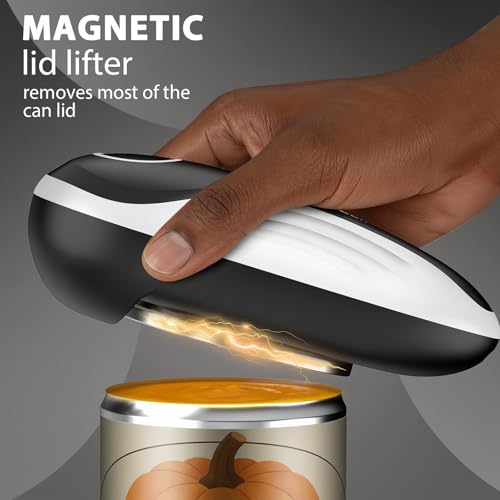 Can Opener Electric, Rechargeable One Press Automatic Can Opener, Side Cut Smooth Edge Hands Free, Fits All Can Sizes, Safe Kitchen Gadget Easy Use Tool for Seniors with Arthritis, Quick Open (Black)