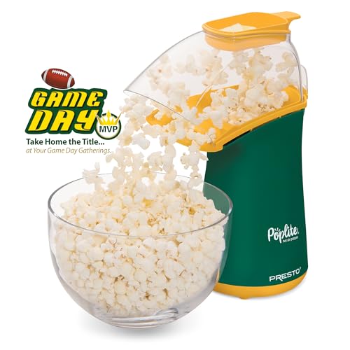 Presto 04870 Poplite Hot Air Popcorn Popper - Built-In Measuring Cup + Melts Butter, Easy to Clean, Built-In Cord Wrap, 18 Cups, Green/Gold