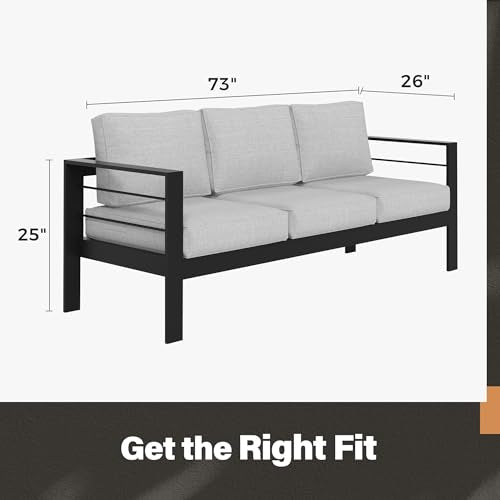 Aluminum Outdoor Couch, 3-Seat Metal Patio Sofa with 10" Back Cushion
