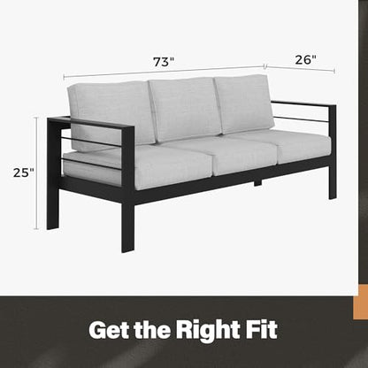 Aluminum Outdoor Couch, 3-Seat Metal Patio Sofa with 10" Back Cushion