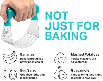 Pastry Cutter Tool - Heavy Duty Stainless Steel Pastry Blender, Comfortable Handle, Dishwasher Safe, Perfect Flaky Pie Crust & Biscuits - Turquoise