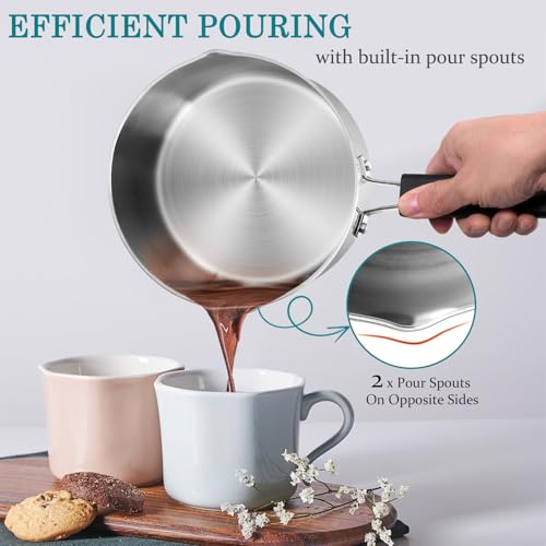 P&P CHEF 3 Quarts Sauce Pan and Pot with Lid, Tri-Ply Stainless Steel Saucepan Cookware for Induction & Multi Stoves, Heat-proof Handle & Visible Glass Lid, Dishwasher Safe