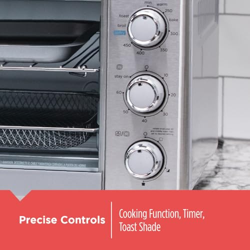 BLACK+DECKER Crisp 'N Bake Air Fryer Countertop Convection Toaster Oven, Large Capacity, 6-Slice, 5-in-1, Fits 12” Pizza, 60-Min Timer, Bake, Broil, Air Fry, Toast, Keep Warm, Stainless Steel