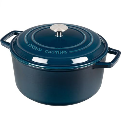 EDGING CASTING Enameled Cast Iron Dutch Oven Pot With Lid, Dutch Oven for Sourdough Bread Baking Round Pot Dule Handle, 6 Quart, Blue