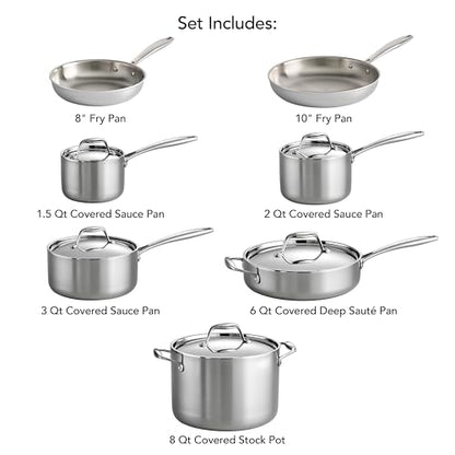 Tramontina Signature Tri-Ply Clad Stainless Steel 12-Piece Cookware Set with Lids, Pots and Pans Kitchen Set, Induction-Ready, Dishwasher-Safe, NSF-Certified, Made in Brazil