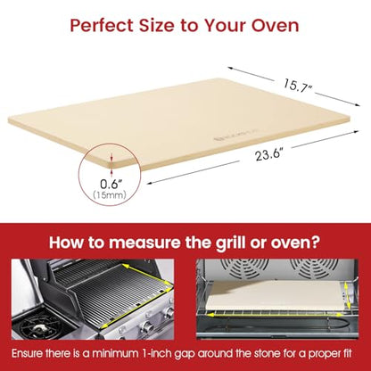 ROCKSHEAT Pizza Stone, Rectangular Extra Large 23.6" x 15.8" x 0.6" Pizza Stones for Oven Grill, Industrial Commercial Heavy Duty Cordierite Baking Stone for Pizza Bread, Pizza Accessories, 14.19 lbs