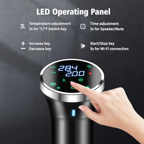 WiFi Sous Vide Cooker with APP Control,1100W Sous Vide Immersion, 3D Heating& LED Display for Fathers Day Kitchen Gifts for Men,Temperature Range 77-203℉ Ultra-Quiet Slow Cooking Sous-vide APP Control