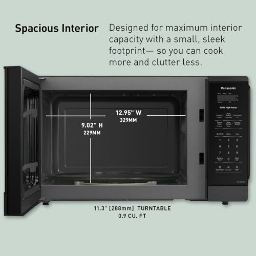 Panasonic Countertop Microwave Oven, 900W, 0.9 Cu. Ft., Sensor Cook and Reheat, 10 Power Levels, Auto Defrost, Keep Warm, Child Lock, Black Stainless Steel - NN-SB44QS