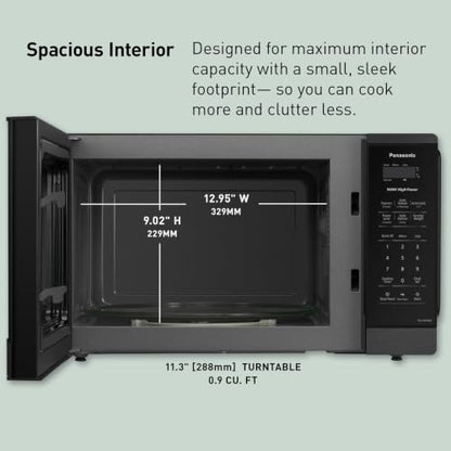 Panasonic Countertop Microwave Oven, 900W, 0.9 Cu. Ft., Sensor Cook and Reheat, 10 Power Levels, Auto Defrost, Keep Warm, Child Lock, Black Stainless Steel - NN-SB44QS
