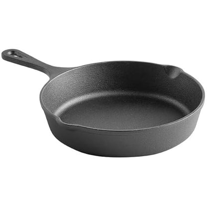 9-Inch Cast Iron Skillet without glove, Pre-Seasoned Cast-Iron Frying Pan with Teardrop Handle – Oven, Stovetop, Grill & Campfire Use Durable, Non-Toxic, Even-Heating Cookware – Black