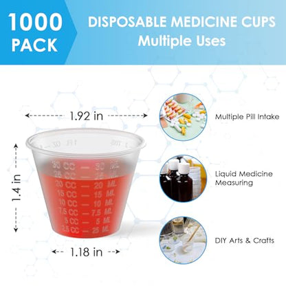 Lilymicky 1000 Count 1 oz Disposable Medicine Cups, 1 oz Plastic Med Cups For Mixed Pills, Medication Measuring, Resin Mixing