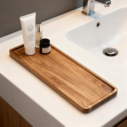 Solid Acacia Wood Serving Trays - 14" x 5.5" Rectangular Wooden Platters for Food, Charcuterie Boards, Cheese, and Appetizers - Perfect for Home Decor, Parties