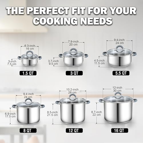 Cook N Home Large Stock Pot with Lid, 16-Quart Basic Stainless Steel Cooking Gumbo Soup Pot, Stay-Cool Silicone Handles