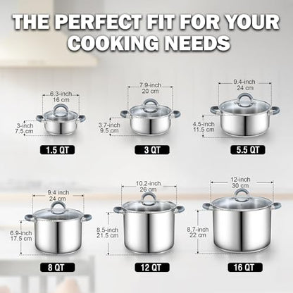 Cook N Home Large Stock Pot with Lid, 16-Quart Basic Stainless Steel Cooking Gumbo Soup Pot, Stay-Cool Silicone Handles