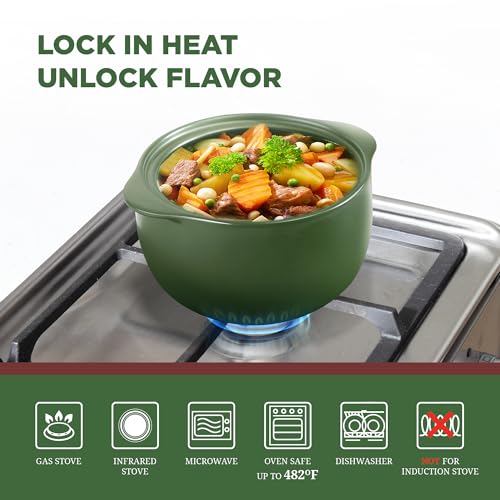 MINH LONG 1-Qt Porcelain Dutch Oven with Lid – Lead & Cadmium Free, Oven Safe to 482°F, Heat Retention, Clay Pot for Cooking on Gas & Infrared Cooktop, Use to Marinate, Cook, Bake, Refrigerate & Serve
