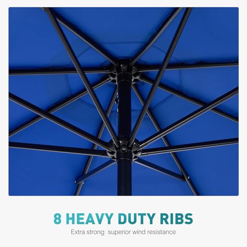 OLIXIS 9ft Patio Umbrella with Tilt and Crank Button & 8 Sturdy Ribs Waterproof, 9 Feet Patio Table Umbrella Perfect for Poolside, Terrace, Beach and Outdoor Restaurant, Blue