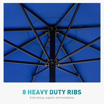OLIXIS 9ft Patio Umbrella with Tilt and Crank Button & 8 Sturdy Ribs Waterproof, 9 Feet Patio Table Umbrella Perfect for Poolside, Terrace, Beach and Outdoor Restaurant, Blue