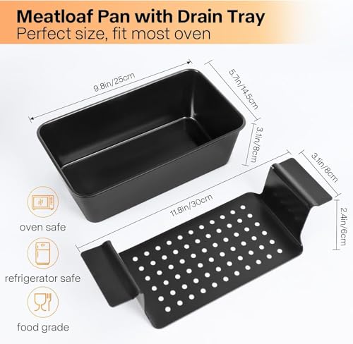 Barlket Meatloaf Pan with Drain Tray, 2 Pack, Non Stick Meat Loaf Pan with Drip Tray, 9.8x5.7 Inch Bread Baking Pan with Insert Easy Removal Perforated, Bakeware Loaf Pan for Oven Roasting Meat