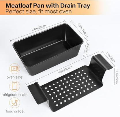 Barlket Meatloaf Pan with Drain Tray, 2 Pack, Non Stick Meat Loaf Pan with Drip Tray, 9.8x5.7 Inch Bread Baking Pan with Insert Easy Removal Perforated, Bakeware Loaf Pan for Oven Roasting Meat
