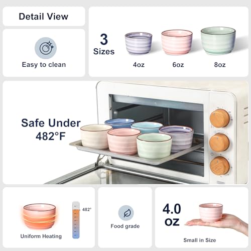 Selamica Ramekins 4 OZ Oven Safe for Creme Brulee, Porcelain Custard Cups Ramekins for Baking, Mini Souffle Dishes, Dipping Sauce Bowls, Set of 6, Gradient Color