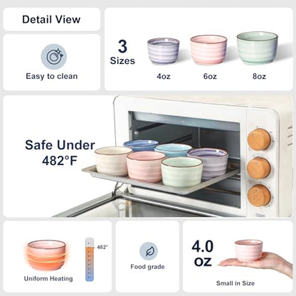 Selamica Ramekins 4 OZ Oven Safe for Creme Brulee, Porcelain Custard Cups Ramekins for Baking, Mini Souffle Dishes, Dipping Sauce Bowls, Set of 6, Gradient Color