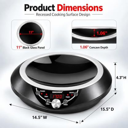 GastroGear 1700W 120V Concave Induction Wok Burner, Cooktop Only
