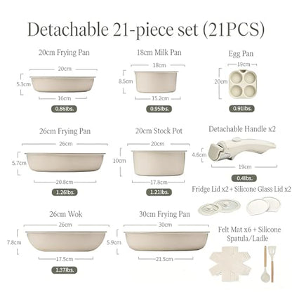 Ceramic Cookware Set, Pots and Pans Set Non stick, 21-Piece Induction Cookware, Non toxic Healthy Non Stick Kitchen Cooking Set, with Frying Pans Set, PFAS PTFE PFOA PFOS Free