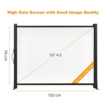 Portable Projector Screen with Stand, 50 Inch 4:3, Outdoor Projector Screen, Lightweight and Retractable, 1.2 High Gain Wrinkle-Free Video Projection Screens, for Home Cinema, Meeting Presentation.