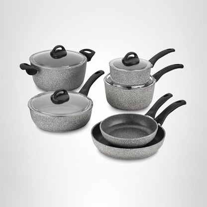 Ballarini 75001-652 Parma Forged Aluminum Nonstick Cookware Set, 10-Piece, Granite