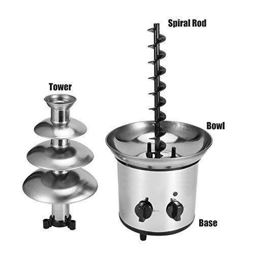 Stainless Steel Chocolate Fountain Chocolate Fondue Maker Four layer Chocolate Fondue Machine large capacity easy to for cafes restaurants(British Flag Type), chocolate fountain
