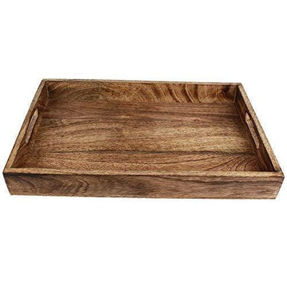 GoCraft Handmade Classic Wooden Tray – Medium 15" Serving Tray for Kitchen, Dining, and Home Use – Elegant Wood Serveware for Food, Drinks, Snacks, Coffee, Tea, Breakfast, Parties & Everyday Use