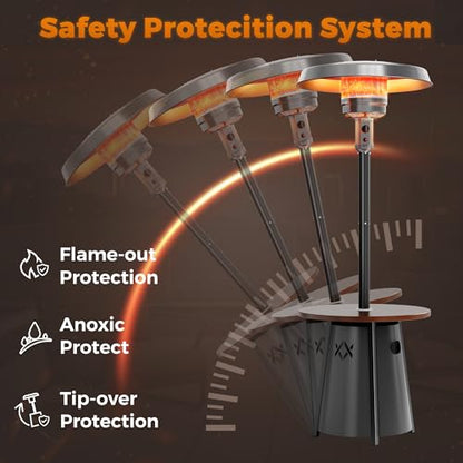 Pamapic 50,000 BTU Outdoor Heaters for Patio with Round Table Design, Premium 304 Stainless Steel Burner, Triple Protection System Propane Patio Heater for Porch Garden, Residential & Commercial Use