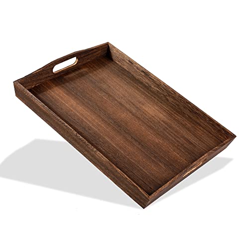 HEITICUP Wooden Serving Tray-One Piece Set of Rectangular Shape Wood Coffee Table with Cut Out Handles,Kitchen Trays for Party,Serving Pastries,Eating,Snacks,Mini Bars