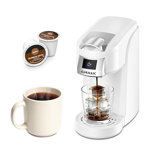 CHULUX Lite Single Serve Coffee Maker for K Cup Capsules, Single Cup Reservoir Coffee Maker with One Touch Brewing, 5 to 12 Oz Brew Sizes, Designed Specifically for Standard Mugs, White
