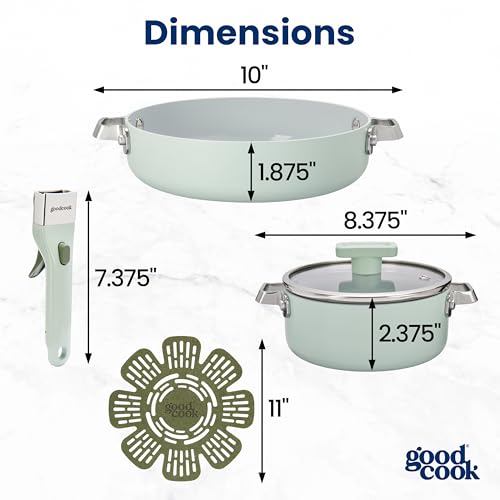 GoodCook Ceramic Cookware Set 5-Piece with Removable Handle, Induction Compatible, Nonstick and Oven Safe with 8-Inch Frypan, Sage Green