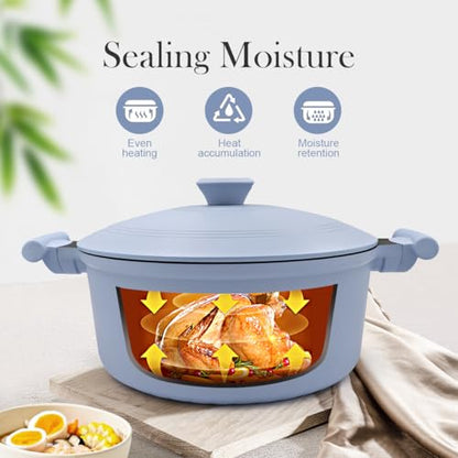 Bobikuke 7 Quart Lightweight Dutch Oven Pot with Lid, Aluminum Casserole Cookware, Large Cooking Pot Nonstick, Induction Pot for All Stoves, Stay-Cool Handle, PFOA Free, Blue
