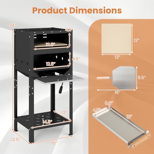 Happygrill 12” Pizza Oven Outdoor, Wood-Fired Pizza Stove with Ash Tray & Wood Storage, Pizza Stone, Pizza Peel & Oxford Cloth Cover, Multi-Fuel Pizza Maker for Patio, Backyard, Camping & BBQ