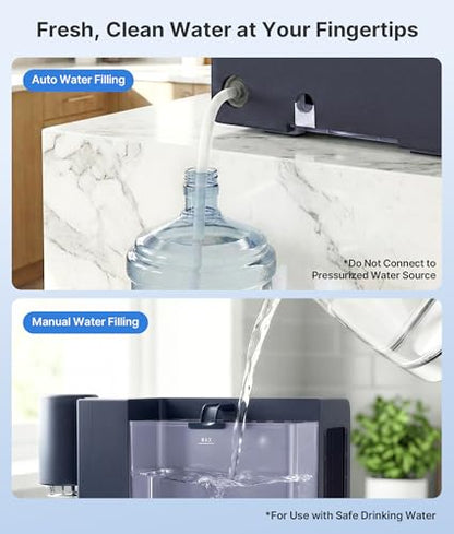 EXNOS 3-in-1 Water Dispenser with Ice Maker - Hot/Cold/Warm Water, Adjustable Water Volume, Countertop, Compact Coffee Brewer for Home & Office, Deep Navy